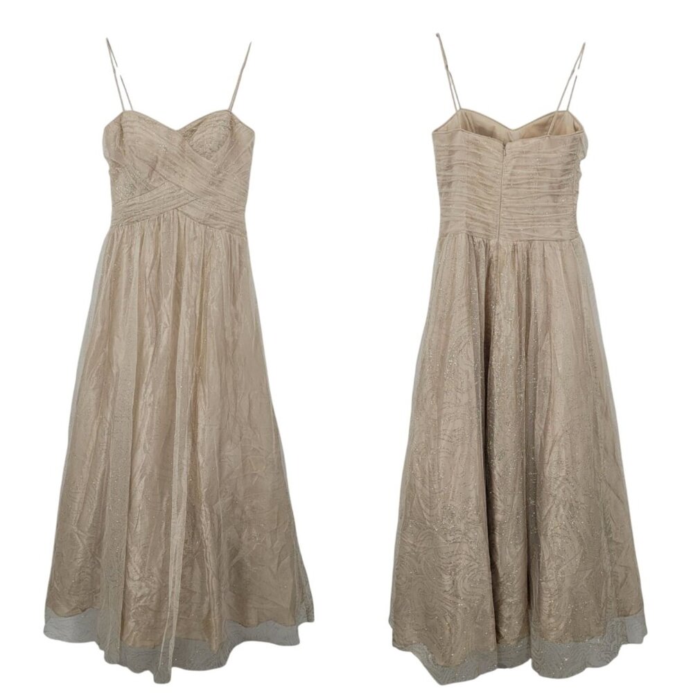 Champagne Corset Spaghetti Strap Gold Glitter Formal Gown Sz 4 Fairy Grunge Glam